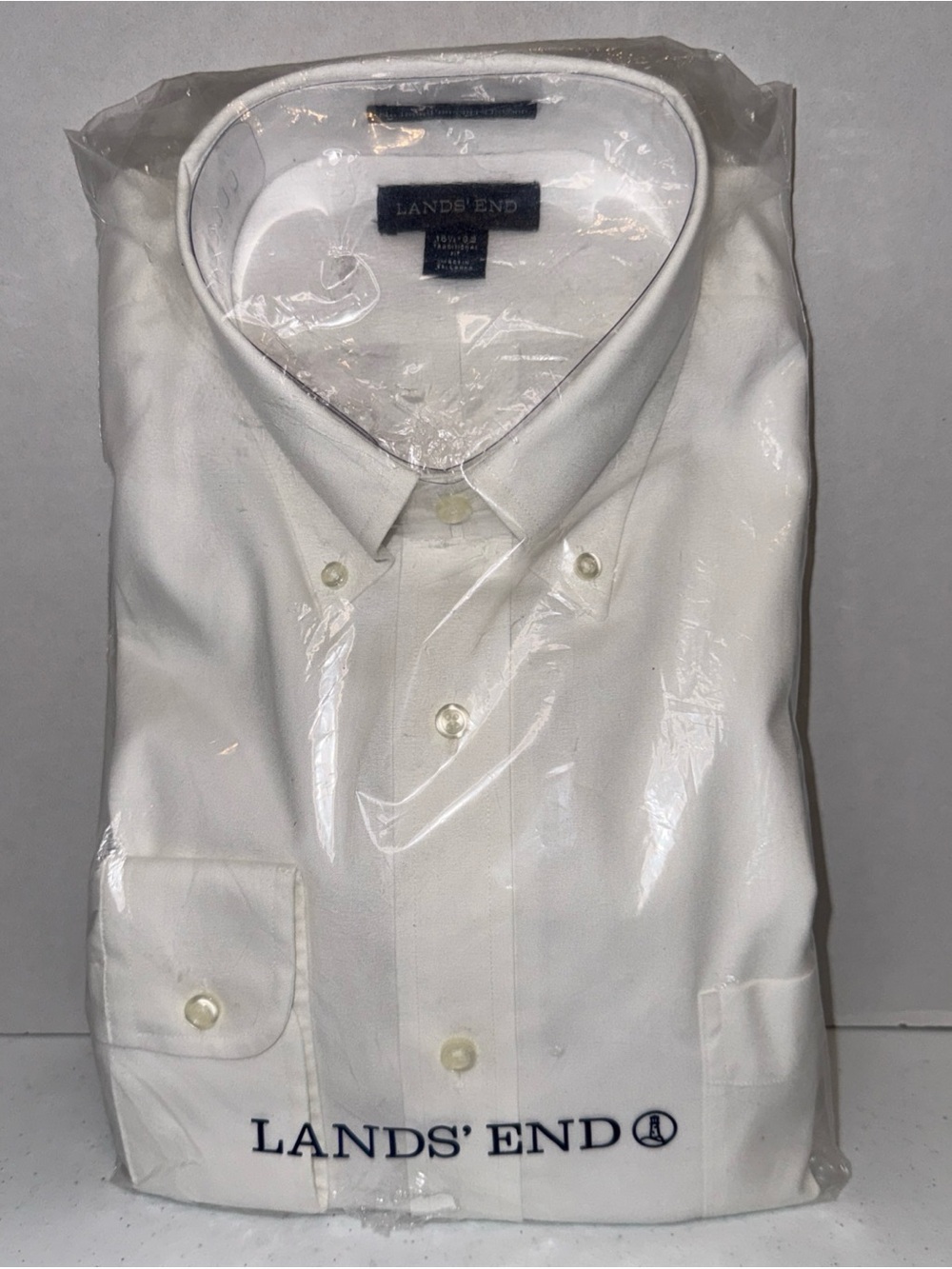 Lands' End Men's White Button-Down Dress Shirt 16 1/2 - 32